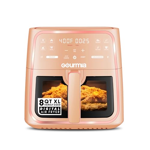Image of Gourmia 8 Qt Air Fryer, 8 Presets with Digital Display, FryForce 360 Technology, Easy View Window & Interior Light, Dishwasher Safe Basket, Peach