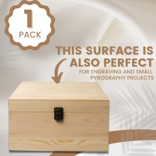 (1-Pack) 10.8X7X8X5.7-Inch Large Unfinished Wooden Box With Hinged Lid & Front Clasp For Diy Art Project Crafts Woodcraft Keepsake - Easy To Stain Paint Wood Burning #TOP4