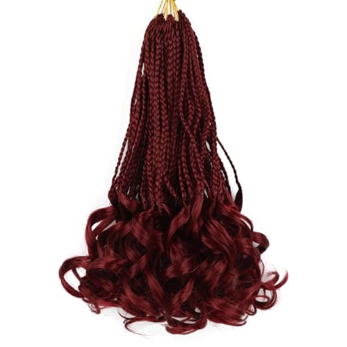 Burgundy Crochet Hair for Black Women 14 Inch 7 Packs French Curl Crochet Braids with Curly Ends Pre Looped Goddess Box Braids (Bug)