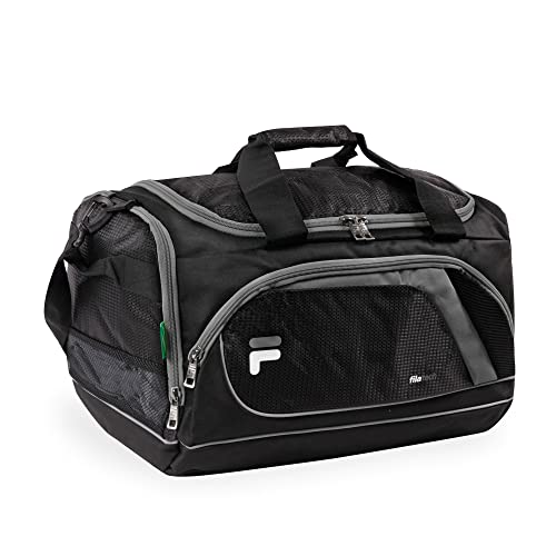 Fila Advantage - Bolsa de lona deportiva de 19 pulgadas, Negro/Gris, Bolsa deportiva Advantage de 19 pulgadas