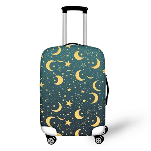 Noprintge Travel Luggage Cover, Yellow Moon and Stars Print Suitcase Protector Travel Lables Elastic Stretchable Washable Baggage Covers Fits 18-21 Inch Luggage