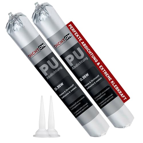 PU Abdichtung & Klebstoff 2x600g - Dichtstoff in grau UV-stabil & lösemittelfrei - elastische 1K Polyurethan Fugenabdichtung, Haftung auf Beton, Fliesen, Alu, Stahl, Glas, Kunststoff © DICHTON D.35W