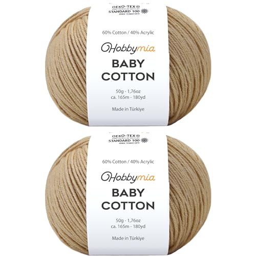 Image of Baby Cotton Blend Yarn - Soft Sport Weight Yarn for Crochet & Amigurumi - 50g /180yds - 60% Cotton 40% Acrylic - Ideal for Baby & Knitting Proj.(Beige, 2 Balls)