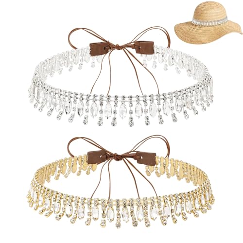 Ruban de chapeau strass haut de gamme avec franges scintillantes ajustables