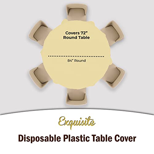 Party Solids Pack Of 6 Premium Plastic Tablecloth 84 Inch Round Plastic Table Cover - Light Yellow - 5