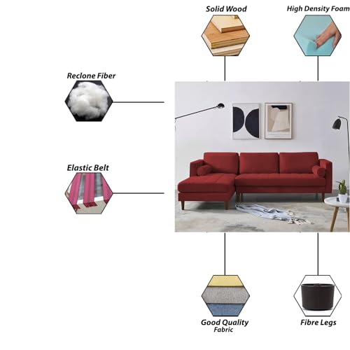 Image of Lezra LHS 4 Seater L Shape Sofa Set for Living Room (Maroon Fabric) Premium Fabric Sofa