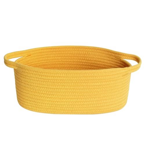WILLITAT Small Yellow Woven Basket 13x 9x 5 Gift Basket Empty Cotton Rope Kids Dog Cat Toy Bin Box Cute Baby Nursery Easter Organizer Decorative Storage with Handle Yellow Room Decor