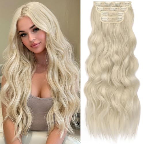 Image of KooKaStyle Wavy Thick Clip in Hair Extensions 24 inch Platinum Blonde