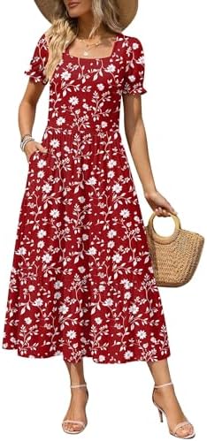 Zeagoo Summer Dresses for Women Flowy Casual Midi Dress Short Sle...