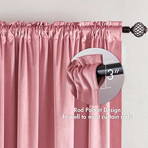 Image of MIULEE Pink Blackout Velvet Curtains Drapes 96 Inch Long 52 inchx96 inch Bedroom | Luxurious Bedroom Living Room Decor, Room Darkening, Thermal Insulated, Rod Pocket Design, Super Soft Fabric