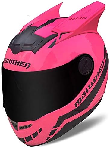Casco de motocicleta de cara completa con orejas de cuernos rosa para montar Motocross Racing Motobike Casco de Motocicleta