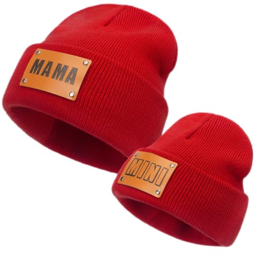 Image of Parent-Child Beanie Hat,Mother & Baby Daughter/Son Winter Warm Knit Hat,Kids Soft Beanie Cap