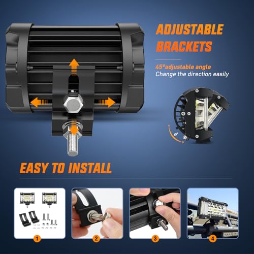Image of Nilight 2 PCS 4.3 Inch Side Shooter Light Bar Spot Flood Combo Triple Row | for Off Road Fog Driving Work Lighting on Truck SUV ATV UTV