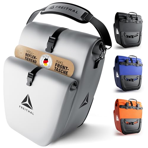 FREITHAL - Volledig reflecterende bagagedragertas met voorvak, 33 liter, te gebruiken als bagagedragertas en schoudertas, 100% waterdichte en reflecterende fietstas bagagedrager
