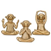 Threehoney 3 Gold Monkey Statues Decor Set Zen Monkey Figurines Cute Yoga Sculpture Spiritual for Bookshelf Living Room Desk Table Home Office Shelves Statues Decoration Gifts for Mom Women