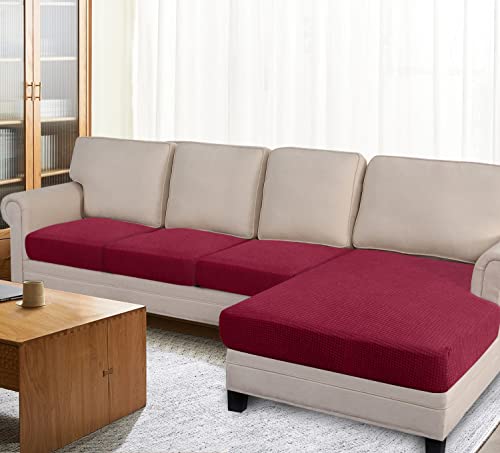 Granbest 4 Piece Waterproof Sectional Cushion Cover for L Shape Sofa Stretch Separate Cushion Chaise Lounge Cover Elastic Furniture Protector for Kids Pets - Image 2