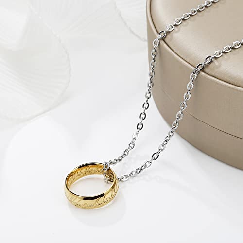 Engraved Gold Plated Stainless Steel Ring Pendant Chain Necklace for Fans Cosplay Costume Jewelry for Anyone3
