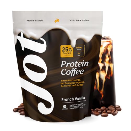 Image of Jot Protein Iced Coffee - 25g Grass-Fed Whey, Only 4 Ingredients - 170mg Caffeine, 1g Sugar, No Artificial Sweeteners - Mix with Water, Milk or Smoothie - French Vanilla (15 Servings)