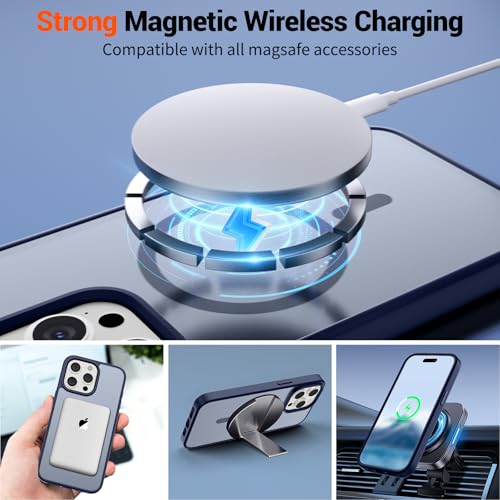 Image of SUPFINE Magnetic for iPhone 15 Pro Max Case (Compatible with MagSafe) (Military Grade Drop Protection) Slim Translucent Matte Shockproof with Anti-Fingerprint Phone Case,Navy Blue