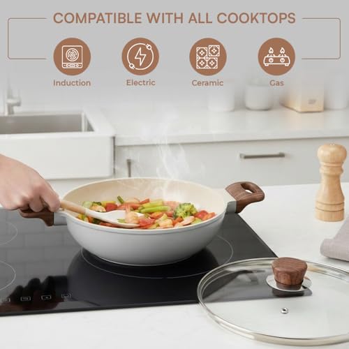 Image of Vinod Ceravit Ceramic Non Stick Deep Kadhai with Glass Lid - 26 cm, 3.1 Litre | 100% Toxin Free Kadai for Cooking | PFAS & PFOA Free | Metal Spoon Friendly | Gas & Induction Base Compatible