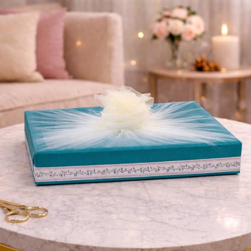 Image of SATYAM KRAFT 6 Pcs Multipurpose Decorative Folding Gift Box | Premium Paper Tray with Net for Wedding Return Gifts, Shaadi /Marriage, Anniversary, Hampers, Festive Gift Packaging (Sky Blue)