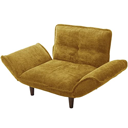 セルタン 日本製 カウチソファー 和楽の極 1人掛け ポケットコイル マスタード 背部肘部14段階リクライニング 高反発 A282p-14段-684YE