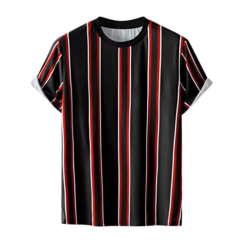Camiseta Hombre Manga Corta Camiseta de Manga Corta con Cuello Redondo y Rayas Multicolores para Hombre M681 Cover