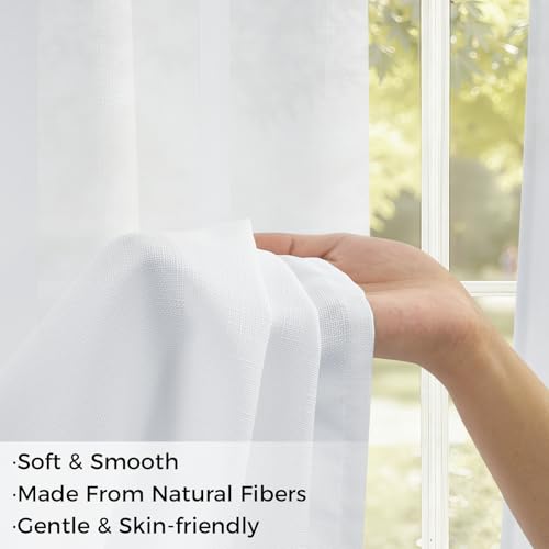 CUTEWIND Leinenoptik Gardinen mit Ösen Weiß für Wohnzimmer Modern Schlafzimmer Fenster 2er Set H 225 x B 140 cm, Vorhänge Weiss Halbtransparent Ösenvorhang, Curtains Living Room