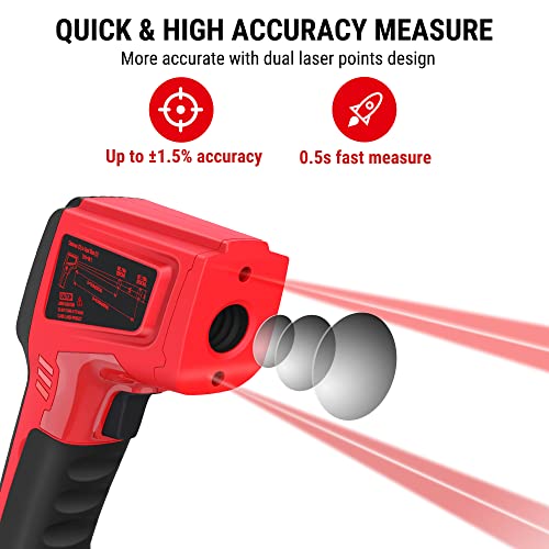 image for TempPro D50 Dual Laser Infrared Thermometer Gun for Cooking with Adjus