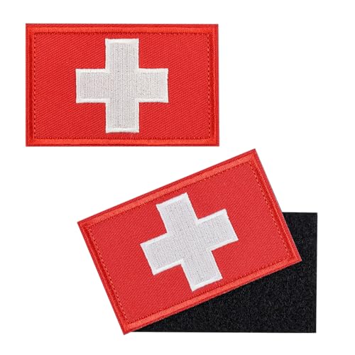 Demearly 2 PCS First Aid Kit Patch Medic Red Cross Patch Tactical Medical Patches for Packs Military Bags Backpacks Clothings Jackets Hats Pet Harness (Embroidered 3x2 in)