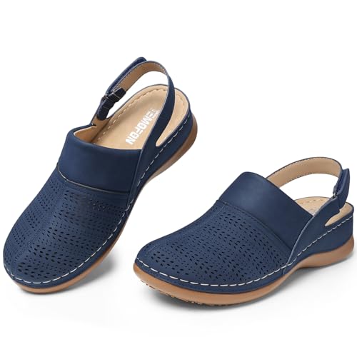Image of TEMOFON Shoes for Women Clogs Sandals: Comfortable Closed Toe Wedge Shoes Sling-Back Walking Mules with Arch Support