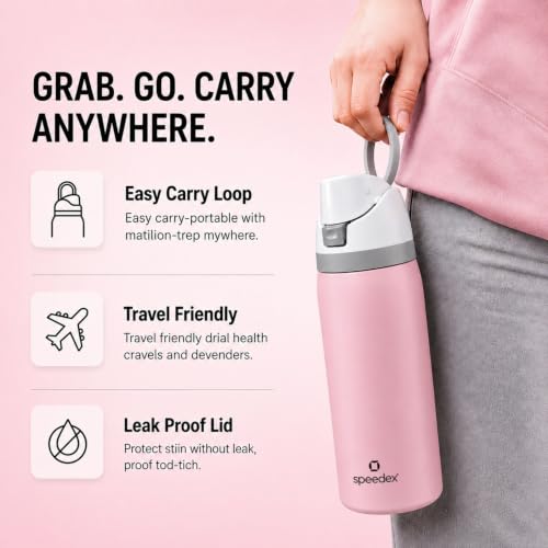 Image of Speedex Coral 1000 Stainless Steel Vacuum Insulated Water Bottle 950ml | Thermosteel Flask | Hot 18Hr Cold 24Hr | Flip Straw Lid Sipper | Kids Boys Girls Men Women Office School Gym Travel | Pink