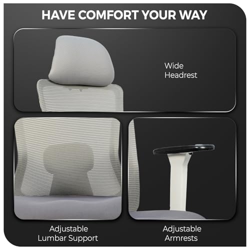 Image of CELLBELL Ergoglide FT Ergonomic Mesh Office Chair with Footrest Fixed Headrest Lumbar Armrests Synchro Tilt 3 Lock Class 3 Hydraulic Chrome Base 60mm Wheels High Back Work Chair (White)
