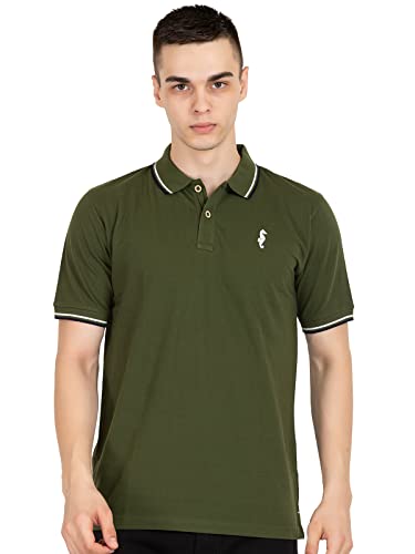 Image of MEN IN BLUE Mens Polo Tshirt | Cotton Blend Pique Knit Polo Collar Half Sleeve Regular Fit Tshirt with Embroidered Logo on Chest and Sleeve