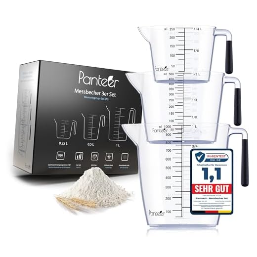 Panteer ® Messbecher Set - 3 Stück - Hitzebeständig und spülmaschinengeeignet bis 100 Grad - 1L, 500ml, 250ml - Ideal als Küchenhelfer und Back Zubehör - BPA Free