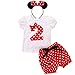FYMNSI Baby Kleinkinder Mädchen 2 Jahre Zweiter Geburtstag Party Minnie Kostüm Outfit Retro Gepunktet Sommer Kurarm Top T Shirt + Shorts Kurze Hosen + Ohr Stirnband 3tlg Bekleidungsset 18-24 Monate
