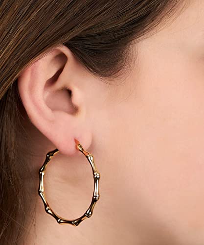 Womens Gold Bamboo Hoop Earrings | Barzel 18K Gold, Rose Gold, or White Gold Plated Bamboo Hoop Earrings2