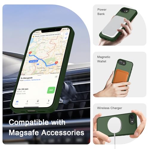 Image of YENAPOON for iPhone 17e Case, iPhone 16e Case, Matte Magnetic Phone Cover [with 1 Screen Protector] [Support for MagSafe] [Shockproof Military Grade Protection] Translucent Frosted Back, Sage Green