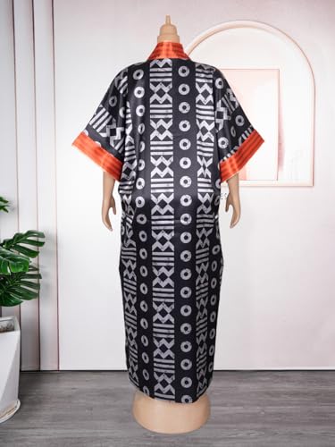 HD African Print Boubou Dress for Woman Rhinestone Kaftan Casual Gown Half Sleeves4