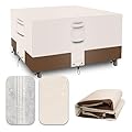 CNCZMH Square Heavy Duty Patio Table Covers Waterproof, 600D Outdoor Dining Table and Chair Set Covers, Outdoor Furniture Cover Waterproof for Sectional Sofa Couch 106''L x 106''W x 32''H, Beige Brown