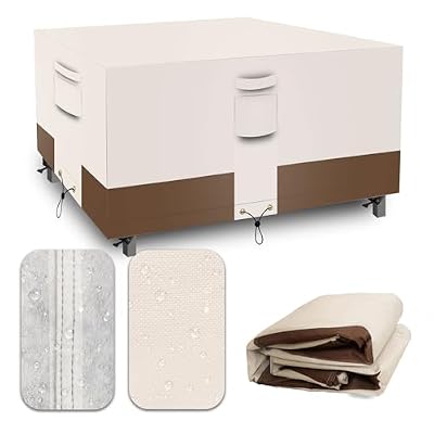 CNCZMH Square Heavy Duty Patio Table Covers Waterproof, 600D Outdoor Dining Table and Chair Set Covers, Outdoor Furniture Cover Waterproof for Sectional Sofa Couch 106''L x 106''W x 32''H, Beige Brown