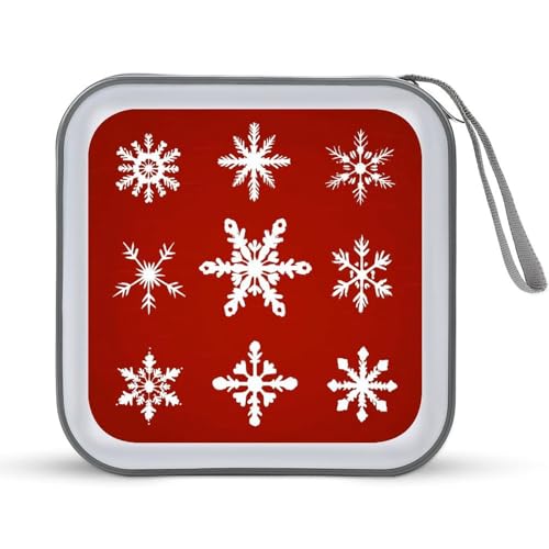 DuduYH White Snowflakes on Red CD Case DVD Storage Case Portable for Car Home Travel