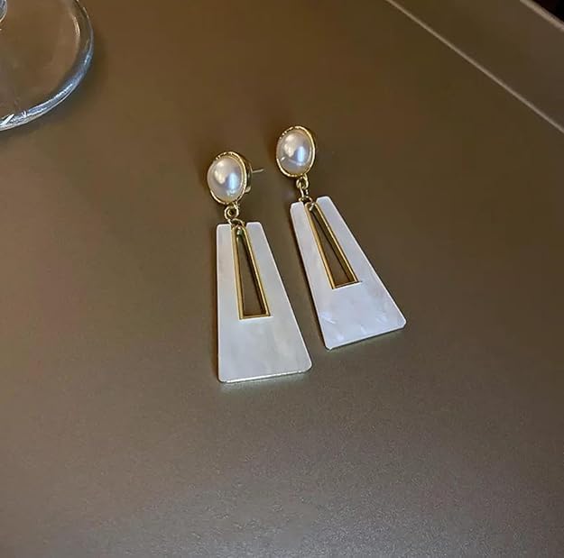 Image of Handicraft Kottage Elegant Korean Style Pearl Drop Dangle Earrings Gold Plated Asymmetrical Statement Drop Earrings for Women & Girls