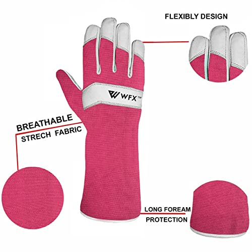 WFX Long Gardening Gloves Leather Ladies Men Women Durable Goatskin Garden Gloves Forearm Protection Thorn Proof Gardener Work Spandex Sleeves Rose Pruning Gift (Medium - Image 3