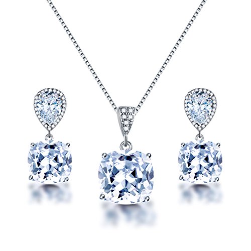 Wedding Jewelry Set for Bridesmaids - Elegant Sterling Silver Teardrop Clear Cubic Zirconia Crystal Rhinestone CZ Necklace Set for Bride Bridal Jewelry for Mother of Bride