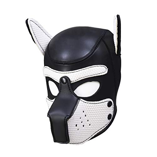 HOT TIME Neoprene Puppy Hood Custom Animal Head Mask Novelty Costume Dog Head Masks (Large, White) - Thumbnail 3