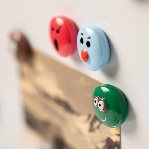 SUNURS 3Dスマイリーフェイスマグネット 冷蔵庫用 (16個セット/9個セット) - 強力ネオジムマグネット 光沢仕上げ フラットデザイン