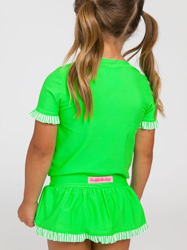 RuffleButts Girls UPF50+ Sun Protected Short Sleeve Ruffle Rash Guard Skirted 2-Piece Bikini4
