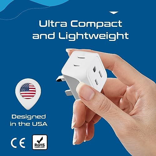 image for Ceptics UK Travel Plug Adapter, 2 in 1 Type G Adapter, US to UK Adapte