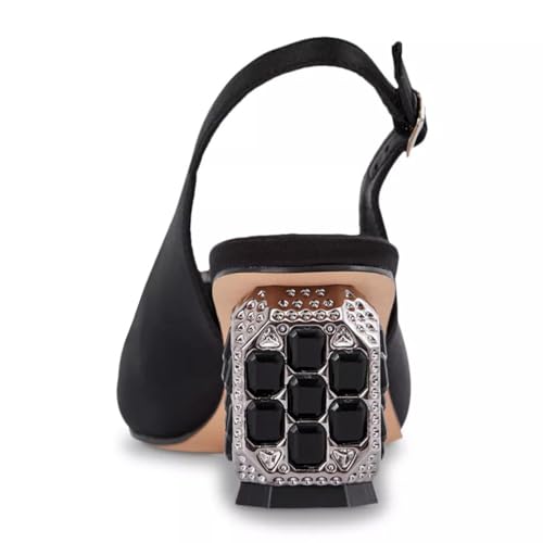 FSJ Women Slingback Mid Chunky Heels Pumps Closed Square Toe Crystal Block Wedding Office Work Shoes Size 4-16 US2